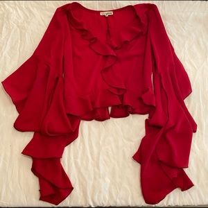 LF red flowy long sleeve v-neck  top